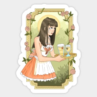 sad waiter girl. art niveau. roses. Sticker